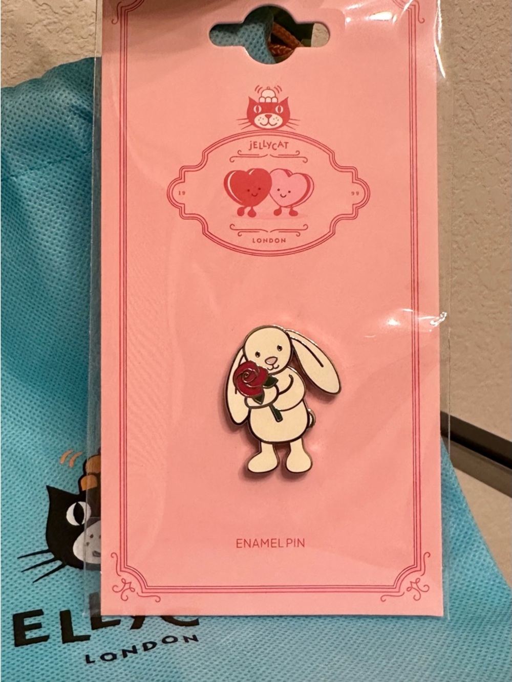 Jellycat Enamel Pin - Cream Bunny with Rose